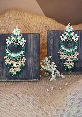 Gold Plated Traditional Handcrafted Pearl Kundan Beaded Chandbali Earrings