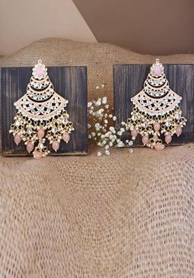Gold Plated Traditional Handcrafted Pearl Kundan Beaded Chandbali Earrings