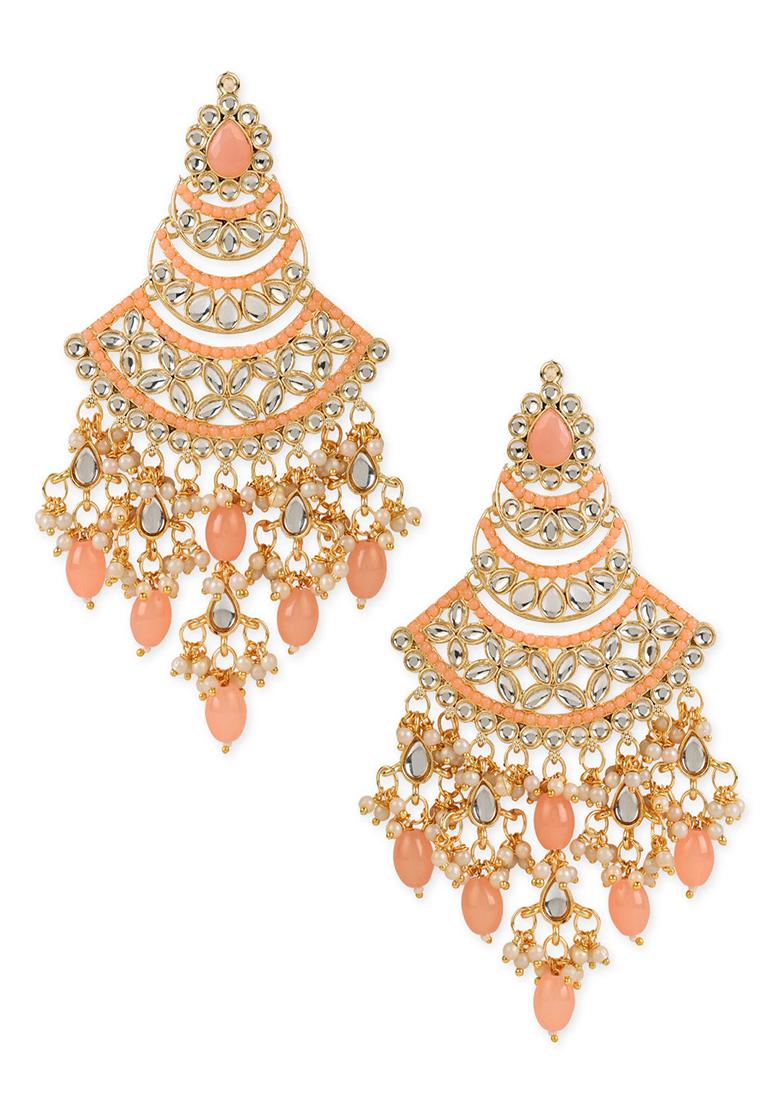 Gold Plated Traditional Handcrafted Pearl Kundan Beaded Chandbali Earrings