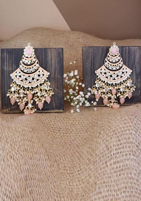 Gold Plated Traditional Handcrafted Pearl Kundan Beaded Chandbali Earrings