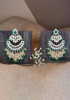 Gold Plated Traditional Pearl Kundan Beaded Chandbali Earrings