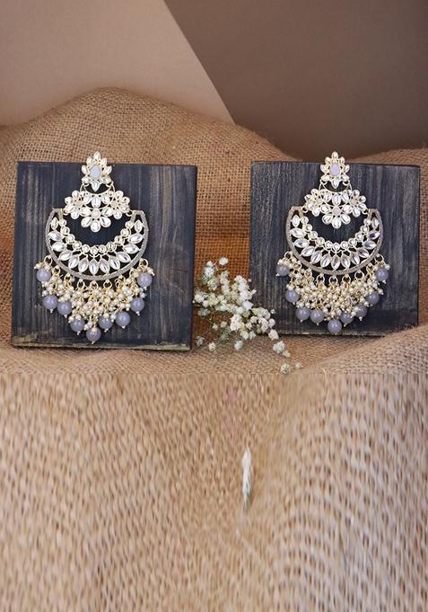 Gold Plated Traditional Pearl Kundan Beaded Chandbali Earrings