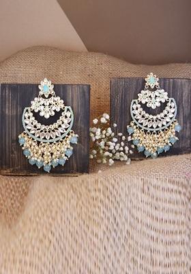 Gold Plated Traditional Pearl Kundan Beaded Chandbali Earrings