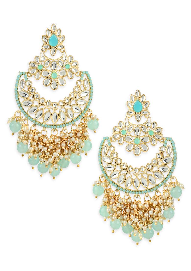 Gold Plated Traditional Pearl Kundan Beaded Chandbali Earrings