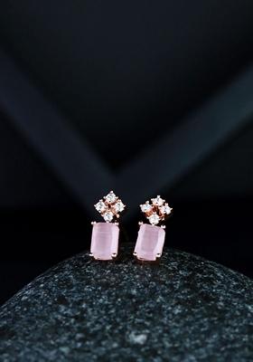 Rose Gold Plated Mint Cz And American Diamond Beautiful Studs Earrings