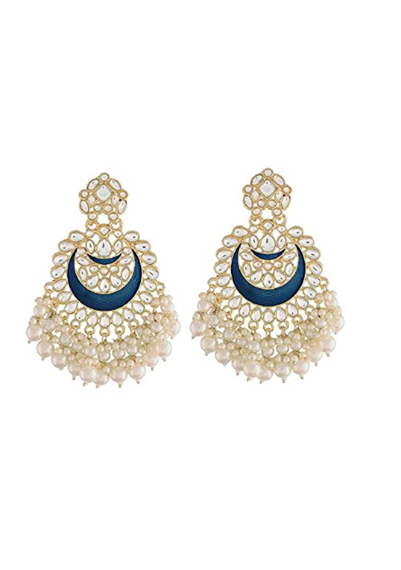 Gold Plated Traditional Meenakari Chandbali Earrings Gilded With Kundan And Pearl
