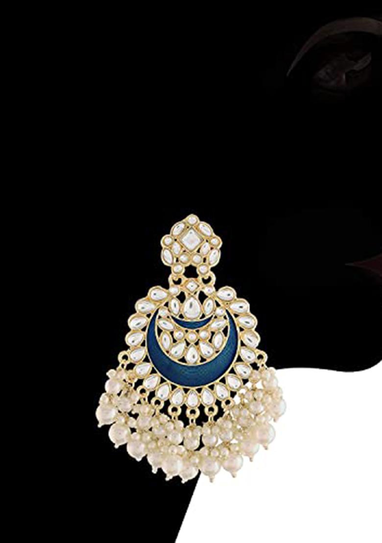 Gold Plated Traditional Meenakari Chandbali Earrings Gilded With Kundan And Pearl