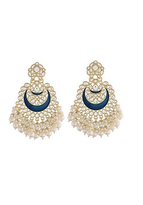 Gold Plated Traditional Meenakari Chandbali Earrings Gilded With Kundan And Pearl
