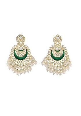 Gold Plated Intricately Designed Traditional Meenakari Chandbali Earrings Gilded With Kundan And Pearl