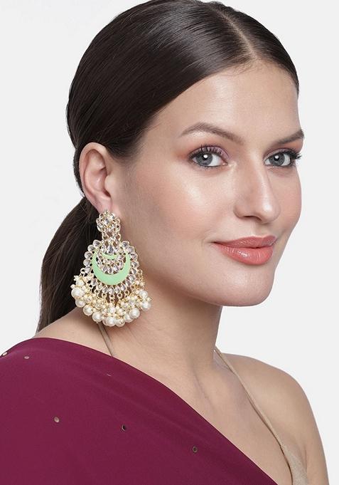 Gold Plated Traditional Meenakari Chandbali Earrings