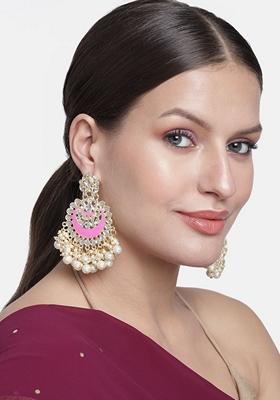 Gold Plated Traditional Meenakari Chandbali Earrings