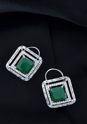 Silver Plated Glittering Crystal Ad Stone Studs Earrings