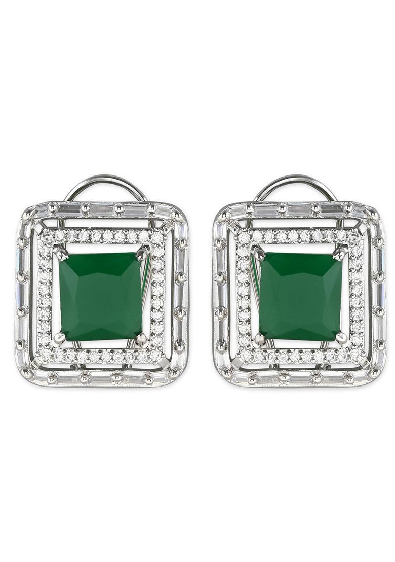 Silver Plated Glittering Crystal Ad Stone Studs Earrings