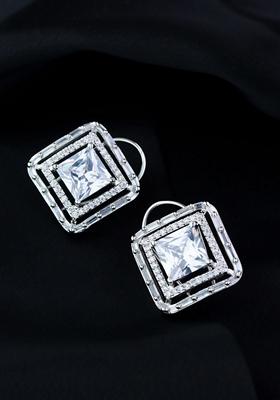 Silver Plated Glittering Crystal Ad Stone Studs Earrings