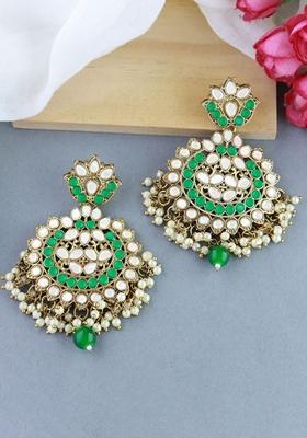 Gold Plated Traditional Kundan And Stone Studded Chandbali Earrings