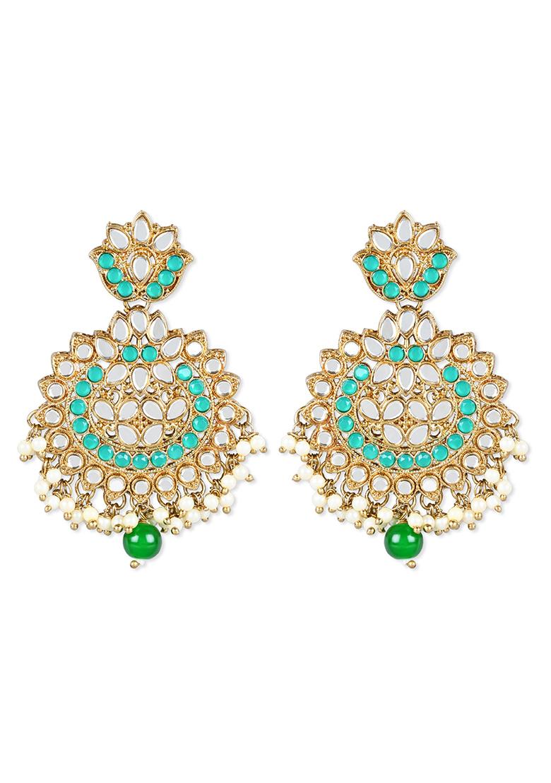 Gold Plated Traditional Kundan And Stone Studded Chandbali Earrings