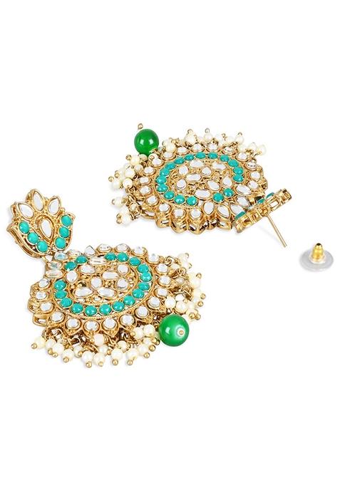 Gold Plated Traditional Kundan And Stone Studded Chandbali Earrings