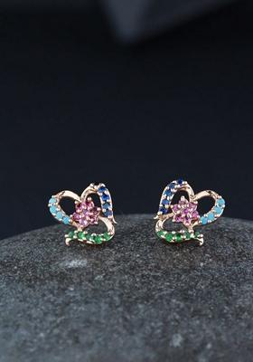 Rose Gold Plated Glittering Crystal Ad Stone Studs Earrings