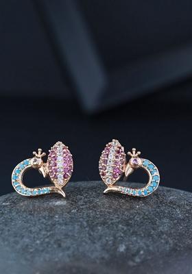 Rose Gold Plated Glittering Crystal Ad Stone Studs Earrings