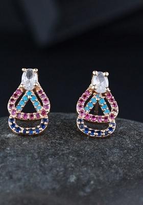 Rose Gold Plated Glittering Crystal Ad Stone Studs Earrings