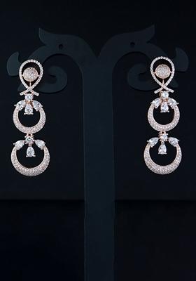 Rose Gold Plated Glittering Crystal Ad Stone Studded Earrings
