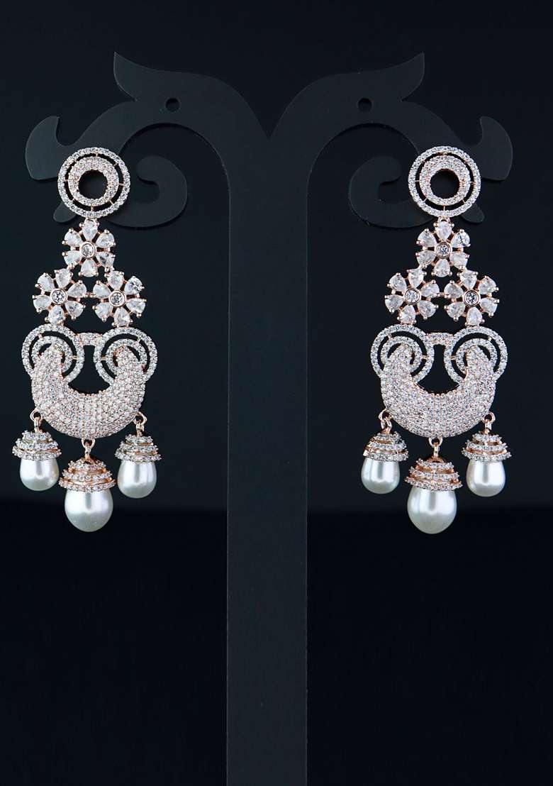 White Florina Rose Gold Earrings - Indya