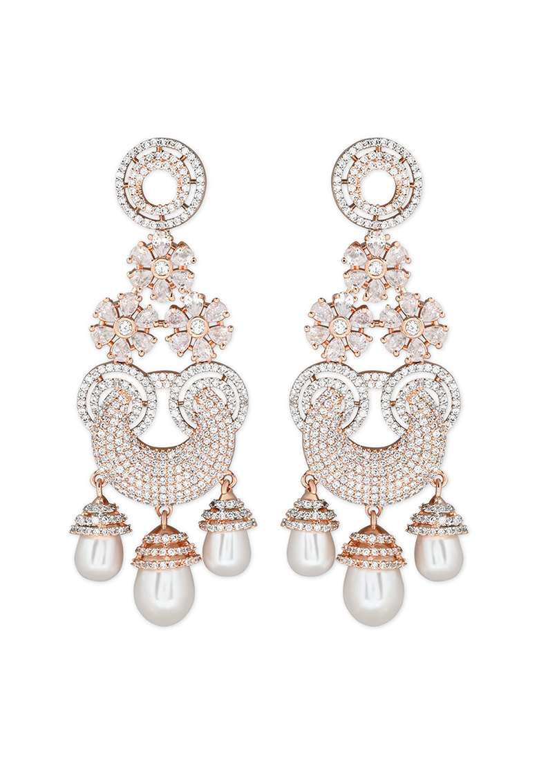 White Florina Rose Gold Earrings - Indya