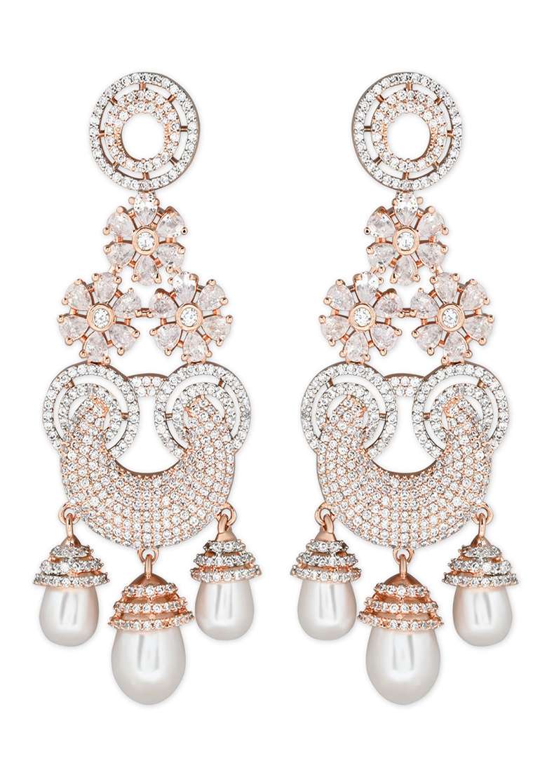White Florina Rose Gold Earrings - Indya