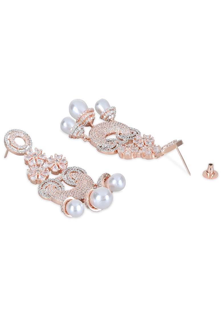 White Florina Rose Gold Earrings - Indya