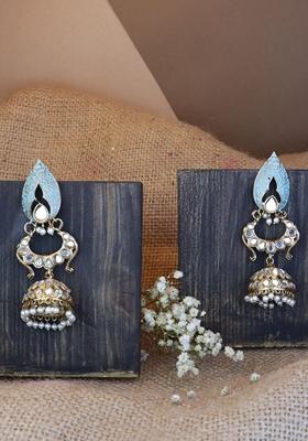 Gold Plated Traditional Meenakari Kundan And Stone Studded Jhumka Earrings