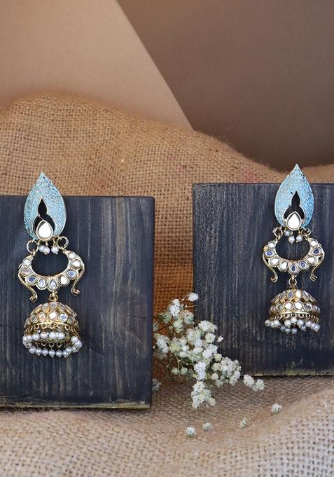 Gold Plated Traditional Meenakari Kundan And Stone Studded Jhumka Earrings