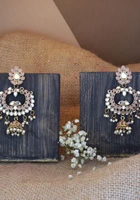 Gold Plated Traditional Meenakari Kundan And Stone Studded Chandbali Earrings