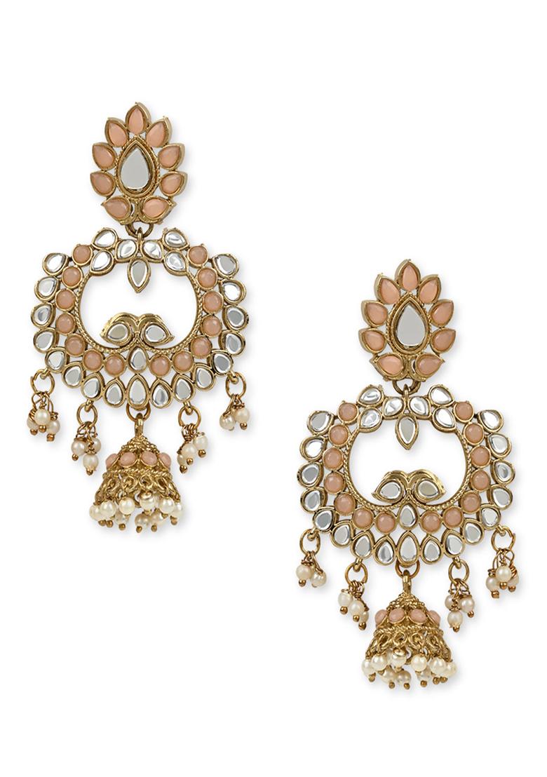 Gold Plated Traditional Meenakari Kundan And Stone Studded Chandbali Earrings