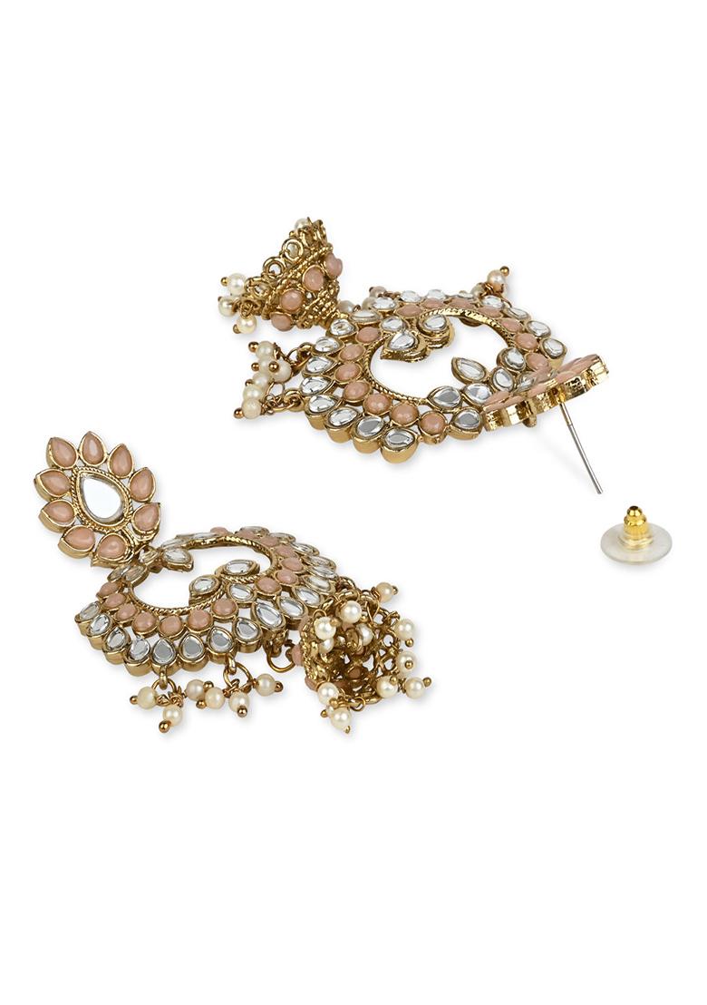 Gold Plated Traditional Meenakari Kundan And Stone Studded Chandbali Earrings