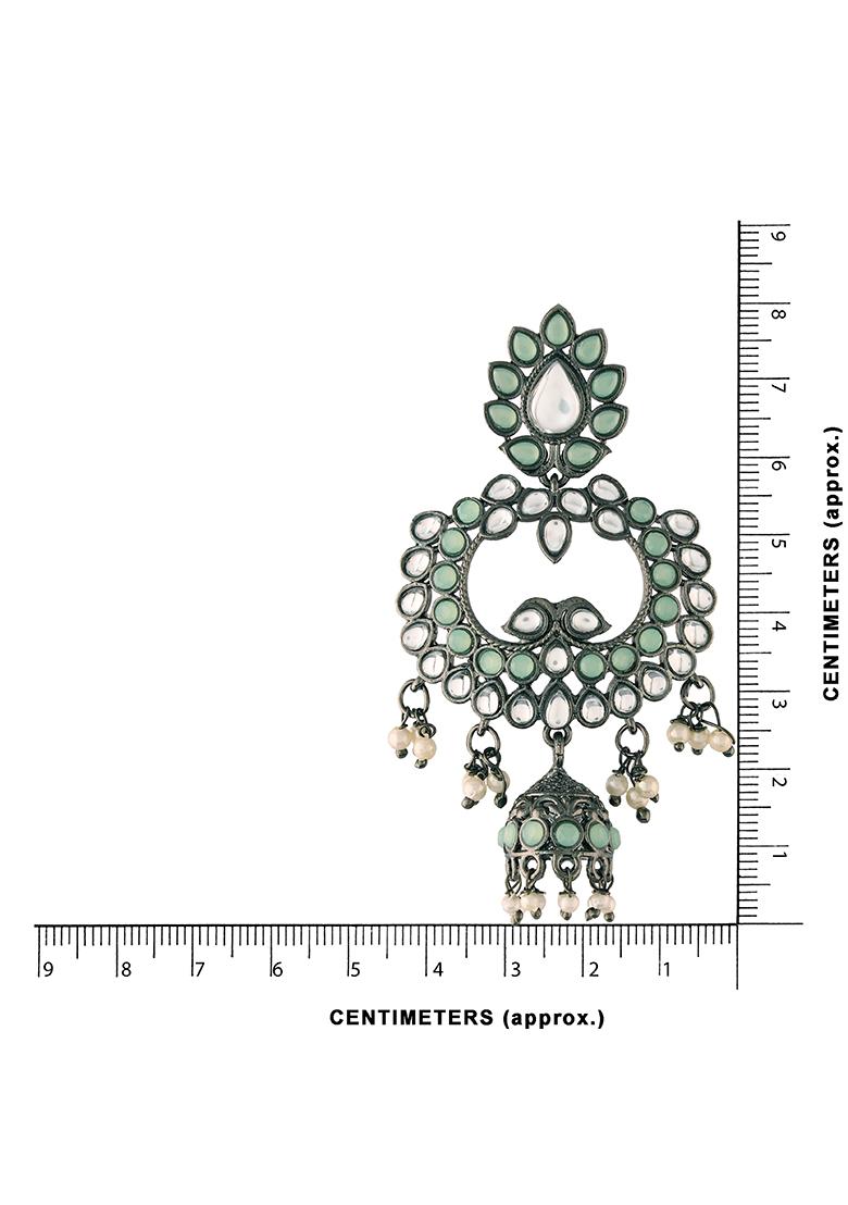 Ethnic Silver Oxidised Traditional Kundan And Stone Jhumka Earrings