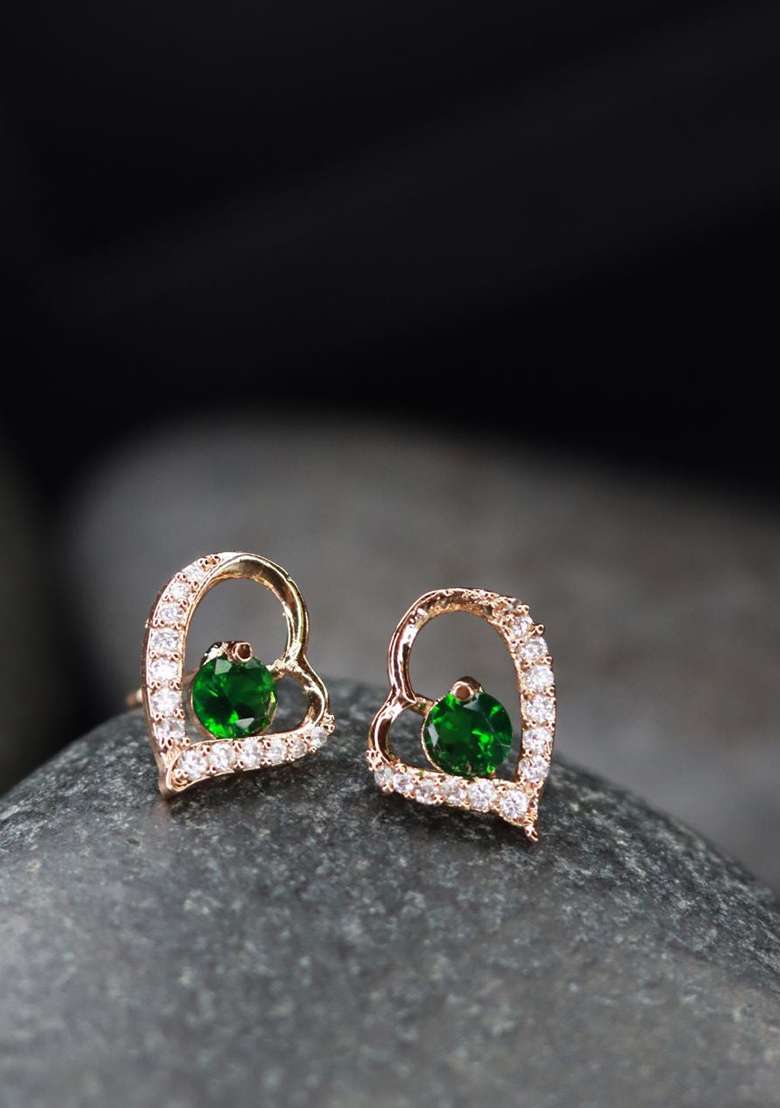 Rose Gold Plated Heart Shaped Stud Earrings - Indya