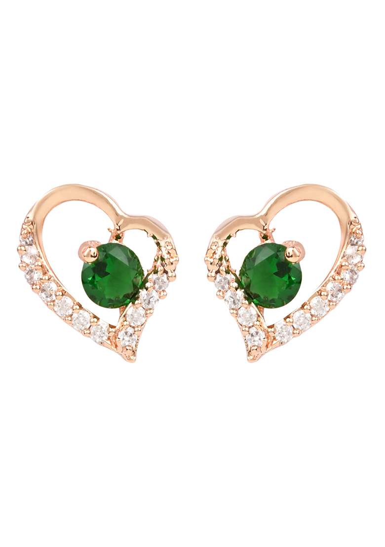 Rose Gold Plated Heart Shaped Stud Earrings - Indya