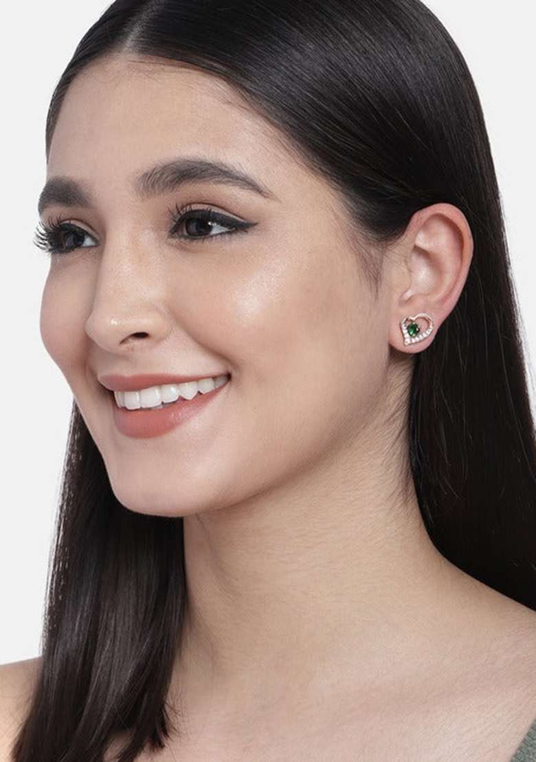 Rose Gold Plated Heart Shaped Stud Earrings - Indya