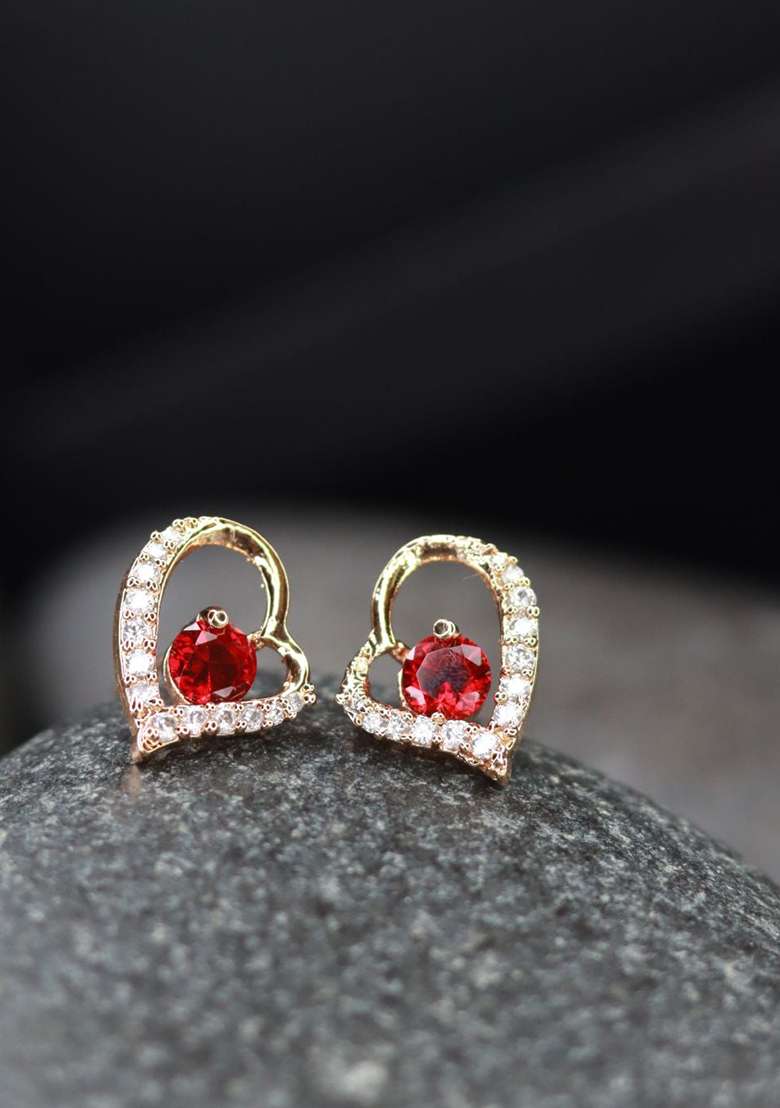 Rose Gold Plated Heart Shaped Studs Earrings - Indya