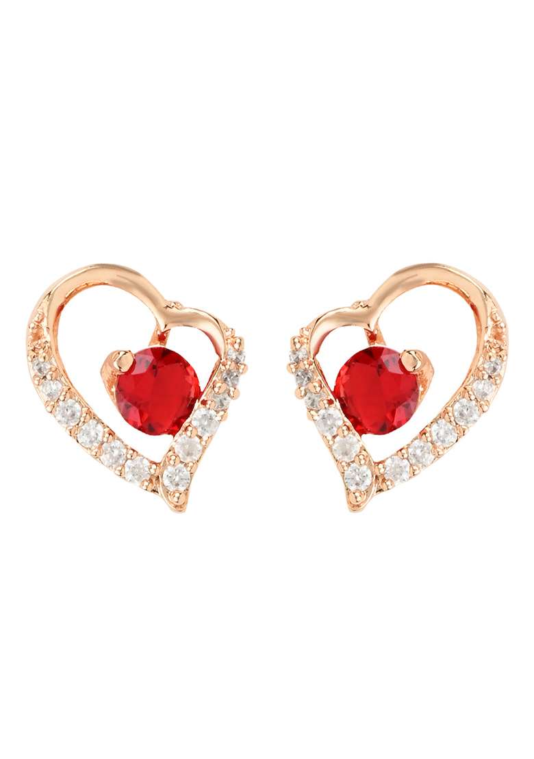 Rose Gold Plated Heart Shaped Studs Earrings - Indya