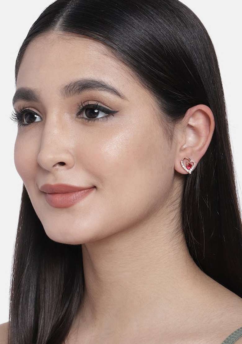 Rose Gold Plated Heart Shaped Studs Earrings - Indya