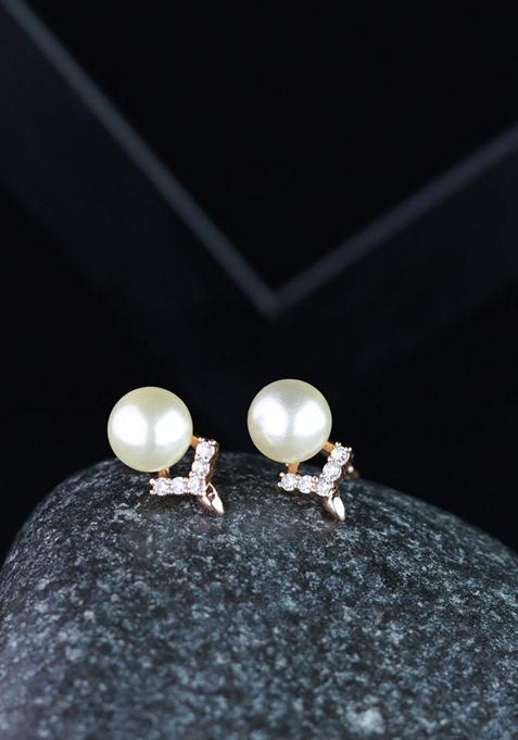 Rose Gold Plated And White Contemporary Studs Earrings