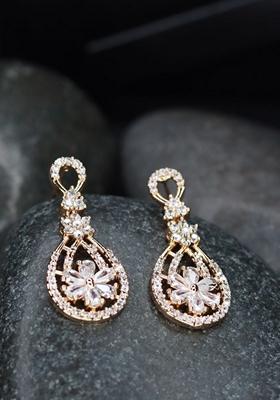 Rose Gold Plated And White Ad Drop Earrings