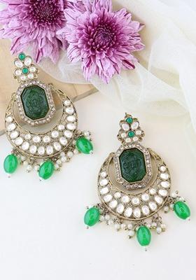 Gold Plated Traditional Kundan Pearl Stone Chandbali Earrings