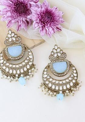 Gold Plated Traditional Pearl Kundan Stone Studded Chandbali Earrings
