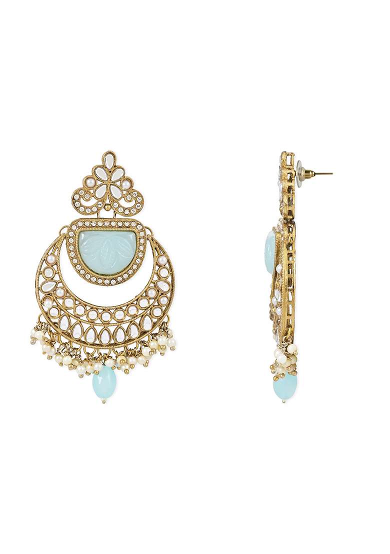 Gold Plated Traditional Pearl Kundan Stone Studded Chandbali Earrings - Indya