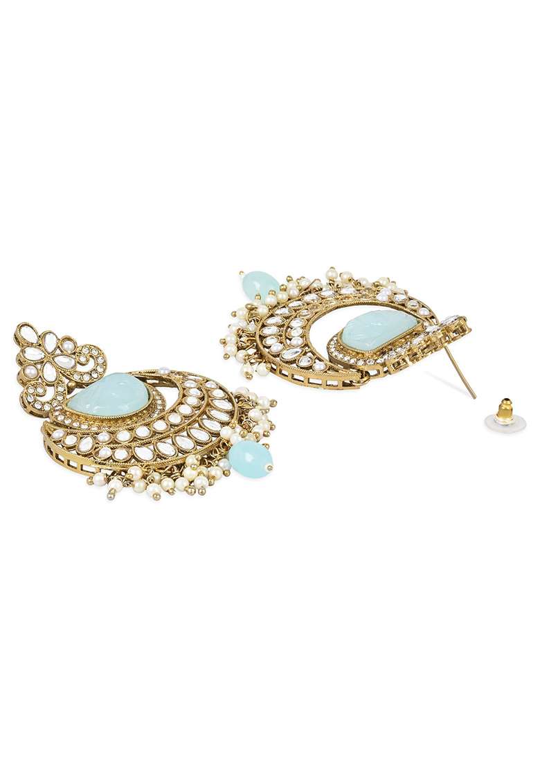 Gold Plated Traditional Pearl Kundan Stone Studded Chandbali Earrings - Indya