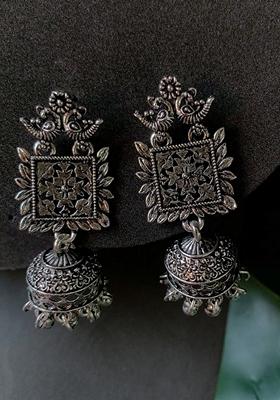 Navratri Ethnic Silver Oxidised Afghani Style Trending Jhumka Earrings