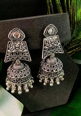 Navratri Ethnic Silver Oxidised Afghani Style Jhumka Earrings