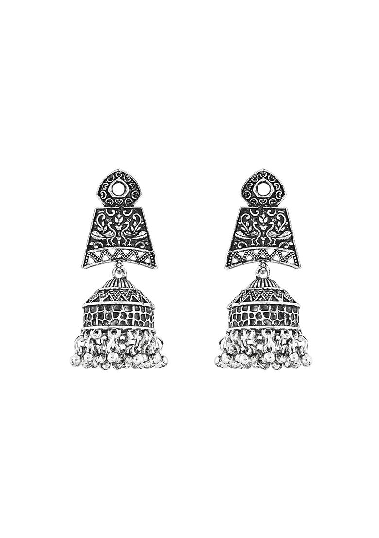 Navratri Ethnic Silver Oxidised Afghani Style Jhumka Earrings